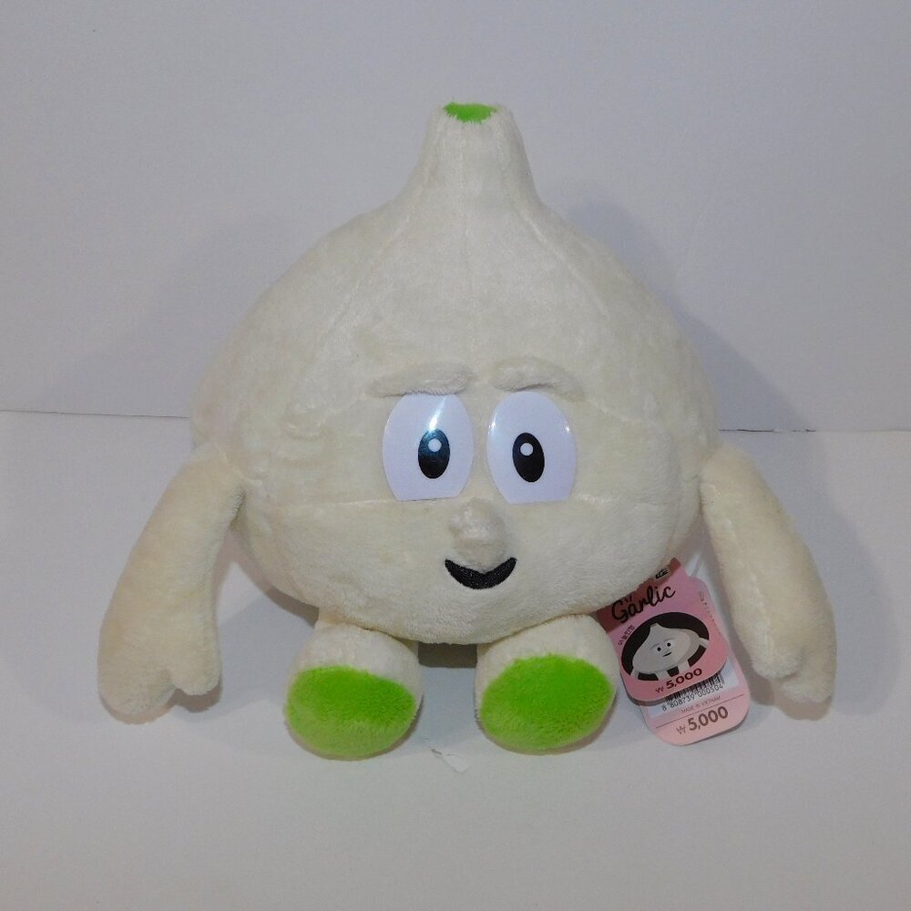 10" Plush Head of Garlic Cartoon White Stuffed Toy new With Tag